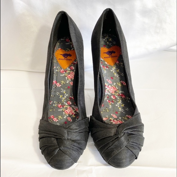 ROCKET DOG black wrap toe detail shantung fabric 4” heel pump shoe 8 1/2 - Picture 2 of 8